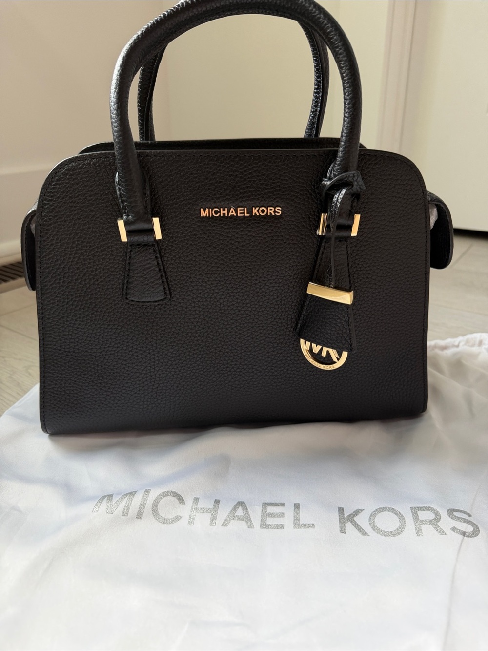 Michael Kors Harper Leather Satchel with Gold Hardware